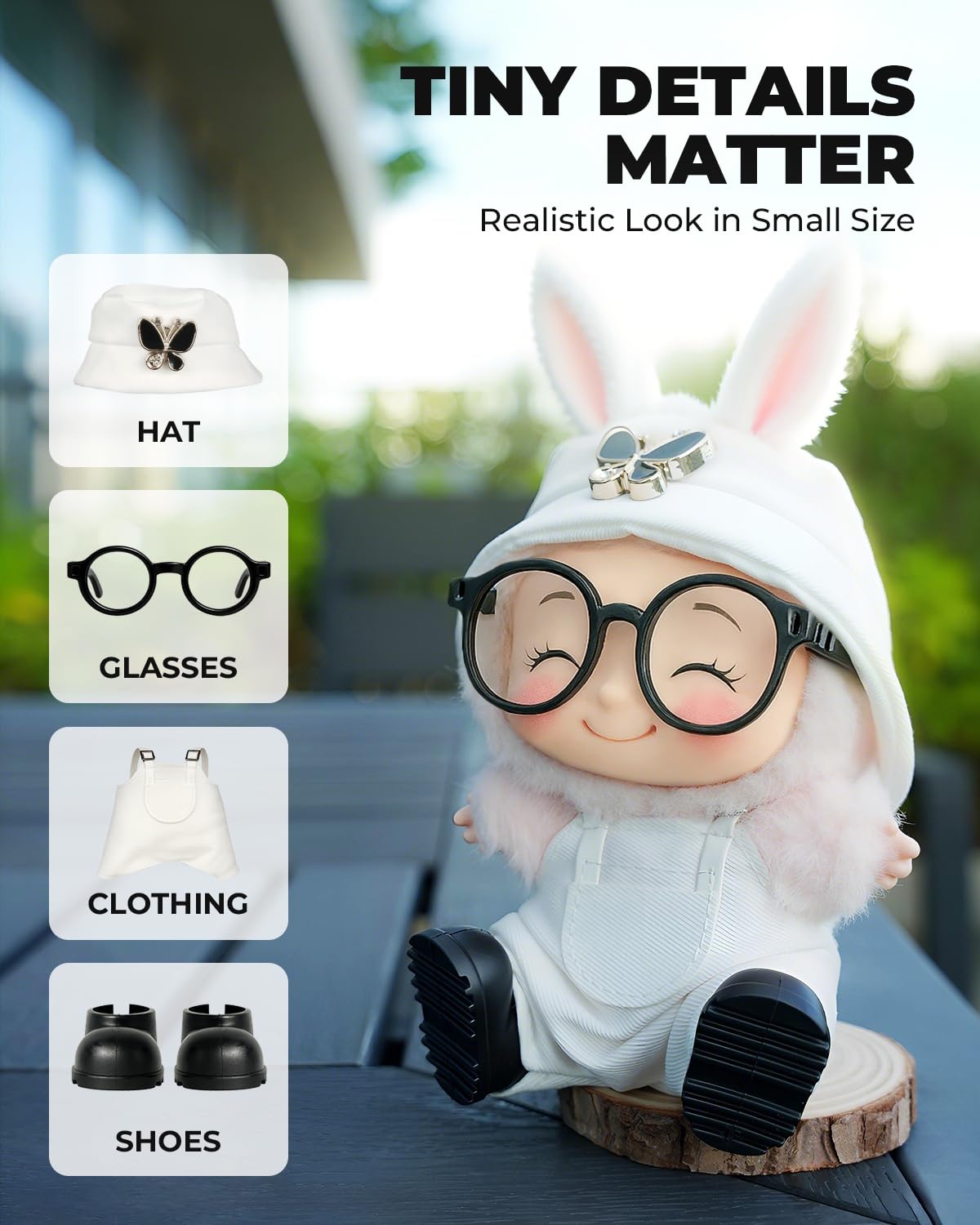 4pcs Dolls Outfit Set  Hat & Overalls for 17 cm Doll Clothes Accessories Suit  Stylish Clothes for Doll  Cute Outfits for Dress up Unique Style with enhanced Fabric  White