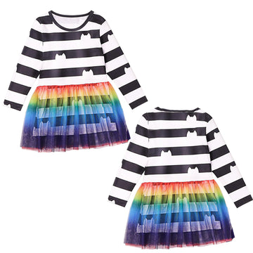 Shelovesit Rainbow Cat Birthday Outfit For Girls, Rainbow Tutu Dress Up Halloween Costume Party (120Cm/5T-6T)