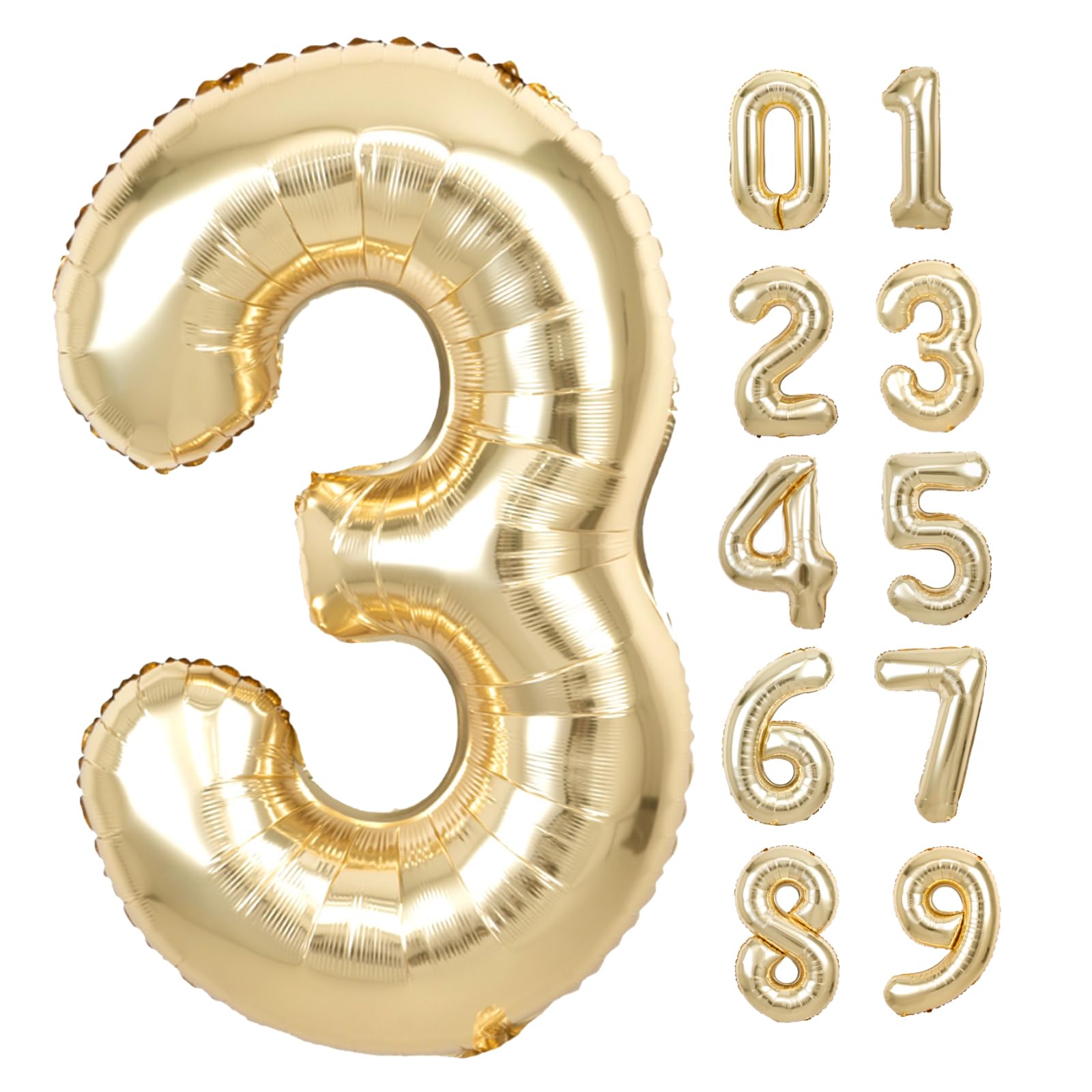 40 Inch Giant White Gold Number 3 Balloon, Helium Mylar Foil Number Balloons For Birthday Party, 3Rd Birthday Decorations For Ki