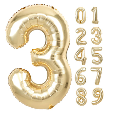 40 Inch Giant White Gold Number 3 Balloon, Helium Mylar Foil Number Balloons For Birthday Party, 3Rd Birthday Decorations For Ki