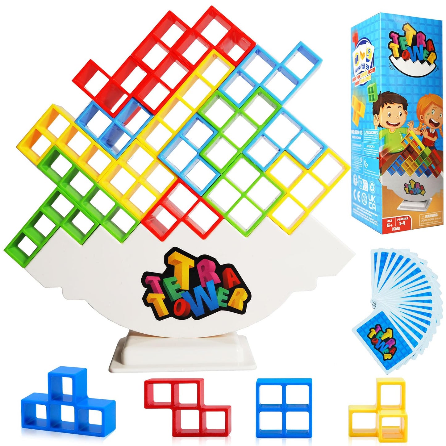 Cerbonny 48Pcs Tetra Tower Stacking Blocks Game, Board Games For Families, Parties, Travel And Team Building, Suitable For 1-4 P