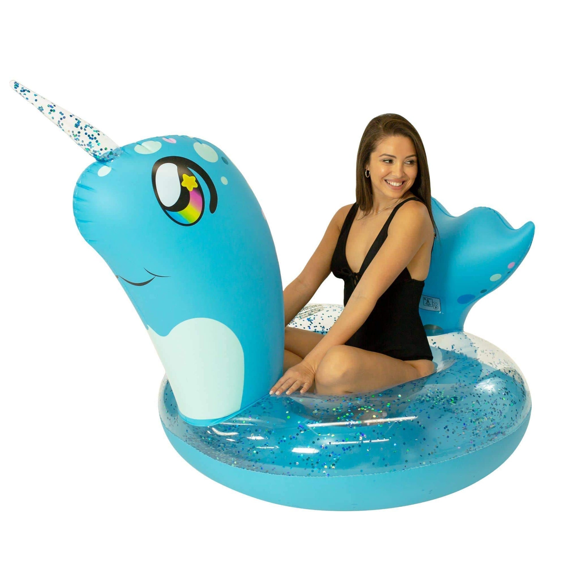 Poolcandy Jumbo 48 Narwhal Pool Tube, Stylish, Ultra Durable, Easy-Inflate PVC Pool Tube, Great for Pool, Beach, Lake, River, Pe