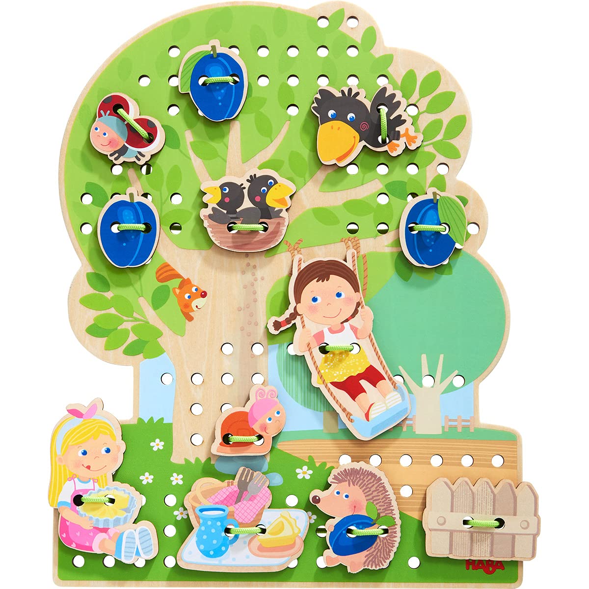 HABA Orchard Threading Game for Kids Ages 3-5, Lacing Tiles for Fine Motor Skills Development, Montessori Learning Toy for Presc