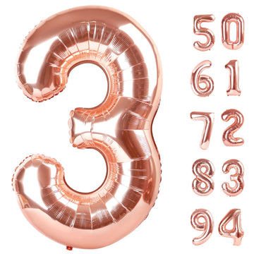 Rose Gold 3 Balloon, Number Balloons 40 Inch, 3Rd Birthday Decorations For Kids Girls Boys, Men Women Party Supplies For Party D