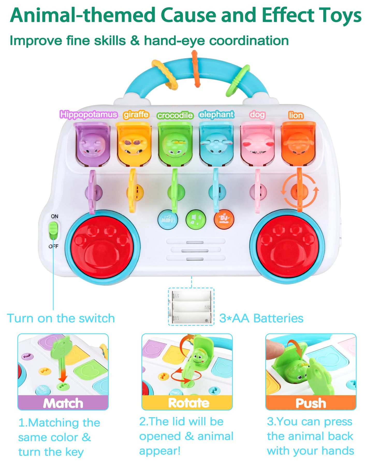 Interactive Pop Up Animal Toys, Cause And Effect Toys For 1 Year Old Boy Girl Birthday Gift, Baby Musical Toys With Music & Ligh