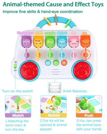 Interactive Pop Up Animal Toys, Cause And Effect Toys For 1 Year Old Boy Girl Birthday Gift, Baby Musical Toys With Music & Ligh