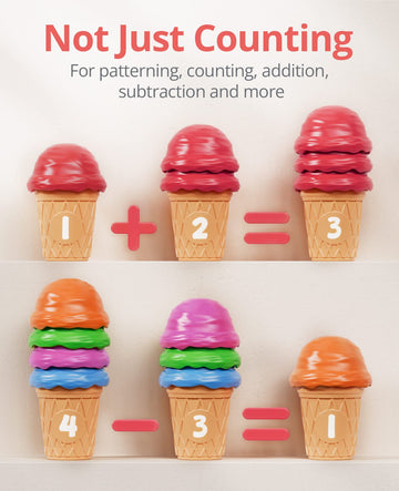 JoyCat Ice Cream Preschool Learning Activities Counting and Color Sorting Set Stacking Toys for Kids 3-5, Stacking Fine Motor Sk
