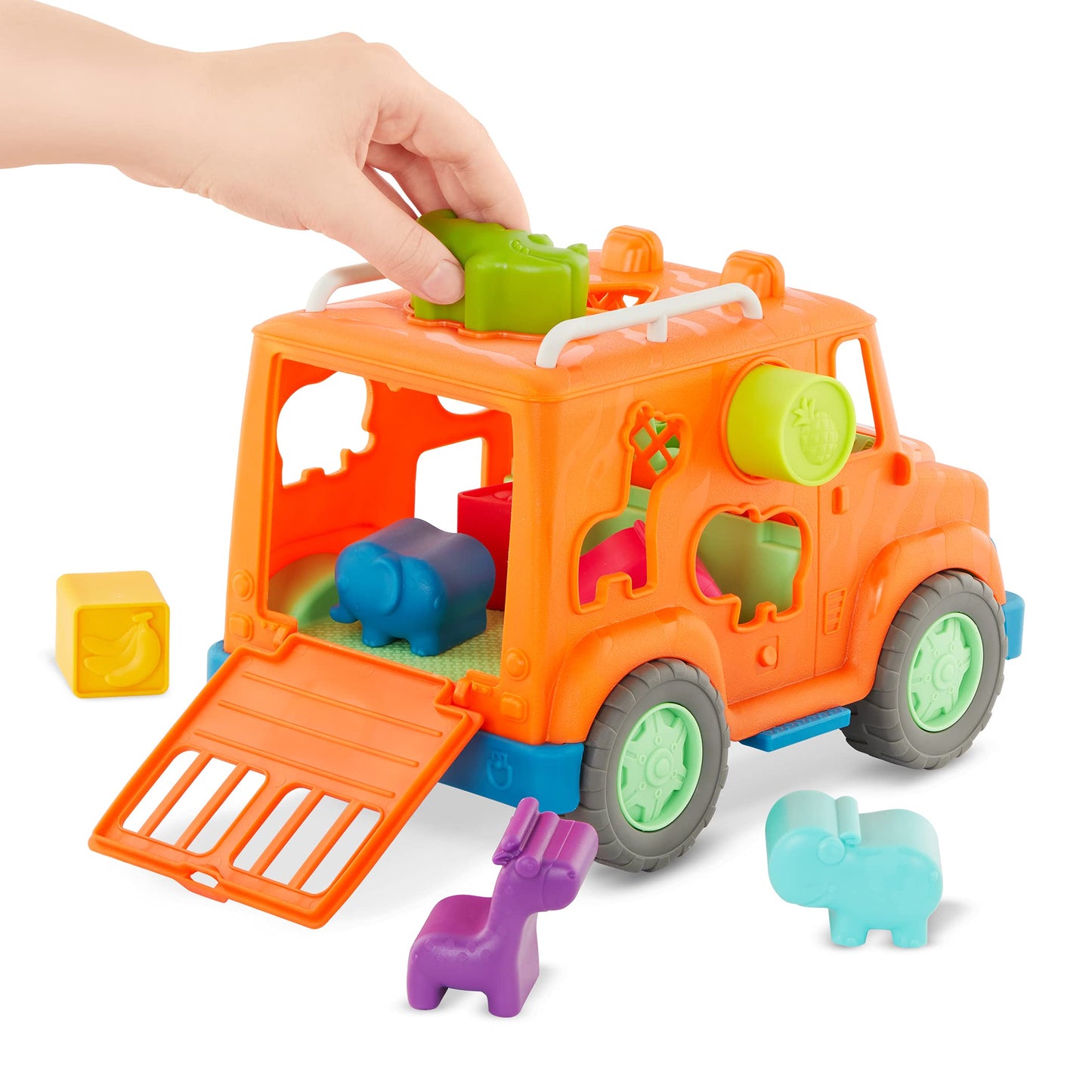 Wonder Wheels by Battat - Recyclable Toy Truck with Animal and Fruit Shapes - 9pc Developmental Toy for Kids, Toddlers - Safari