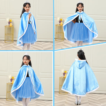 Century Star Girl Fur Princess Cape With Hood Girls Cloak For Little Girls Christmas Blue 4-5 Years