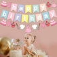 Zwiebeco Birthday Party Decoration Supplies Colorful Pink Happy Birthday Sign Banner Hanging Paper Bake Garland Bunting Banner F