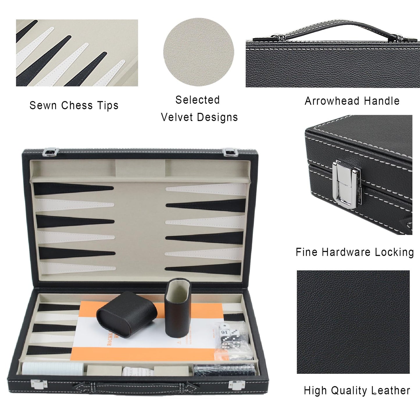 Backgammon Set 15 Inches Backgammon Sets For Adults, Gray & Black,Wooden Backgammon Board Game With Leather Case(Gray)