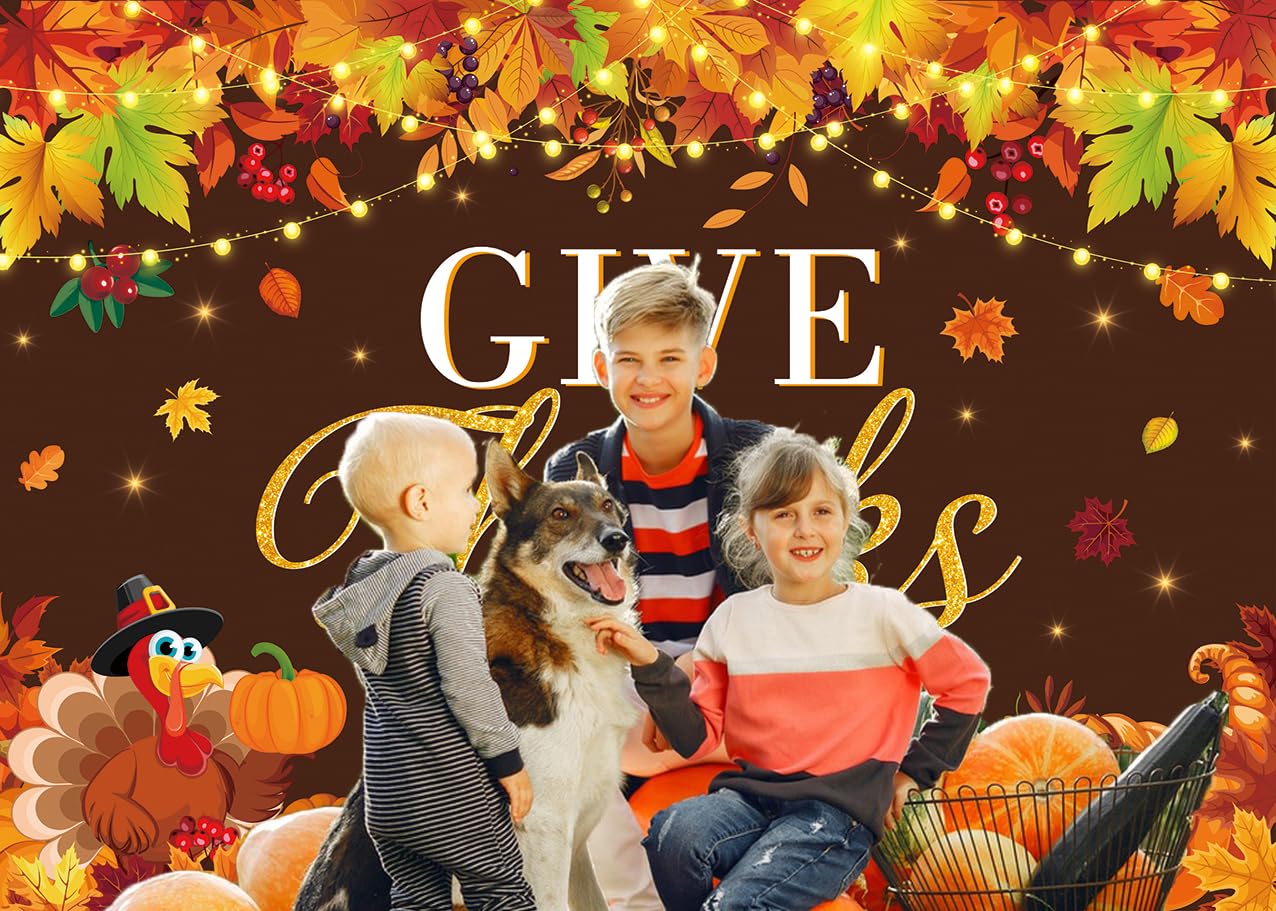 LTDKAEN Give Thanks Backdrop Happy Thanksgiving Pumpkin Harvest Rustic Photography Background Thanksgiving Turkey Party Decorati
