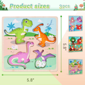 Mcpinky 3 Sets Wooden Peg Puzzles, Puzzles For Toddlers Knob Puzzles With Handles Educational Montessori Puzzles For Kids Presch