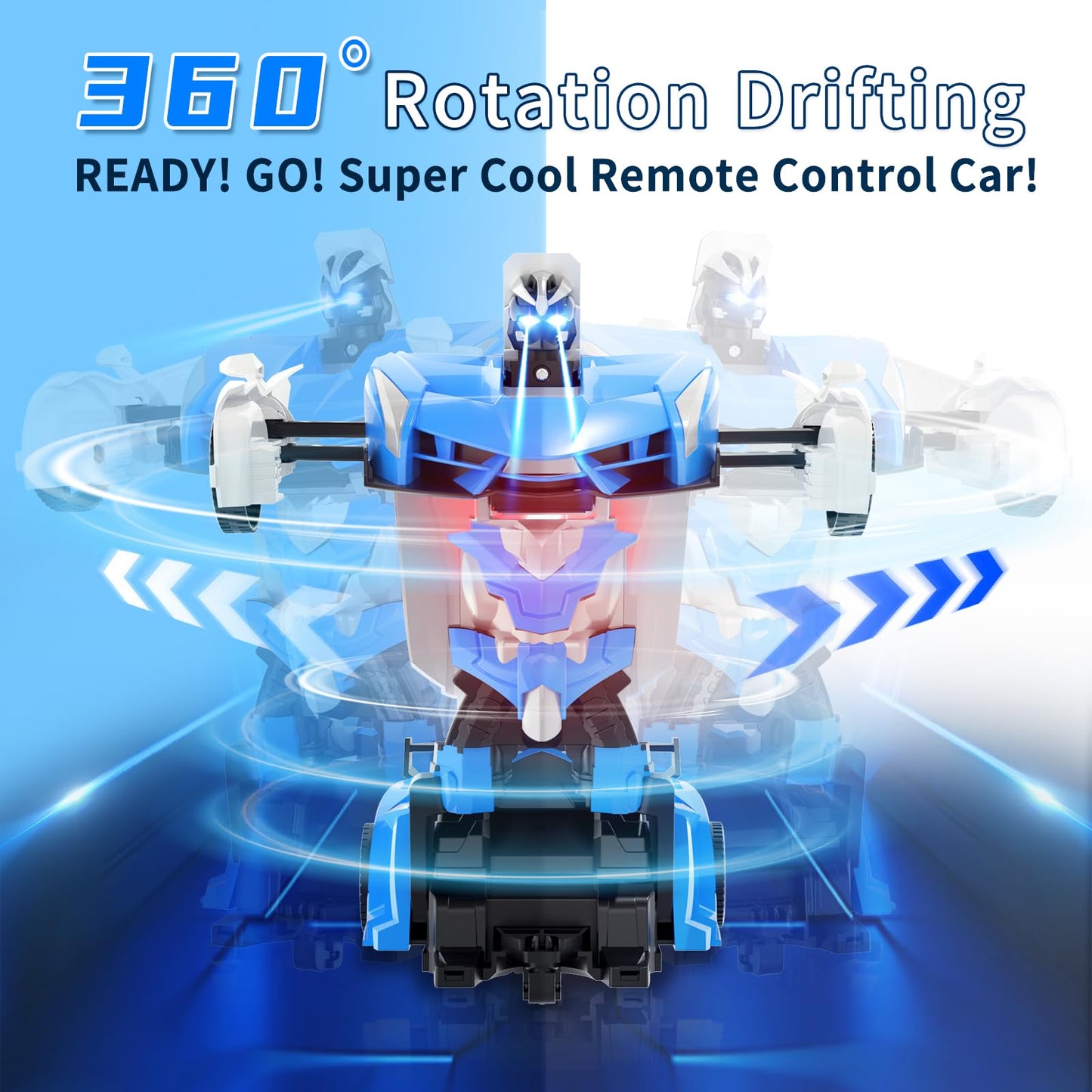 Carox Transform Remote Control Car - Transform Robot RC Car with Laser Eyes, 2.4Ghz Transforming Police Car Toy with 3D Crystal