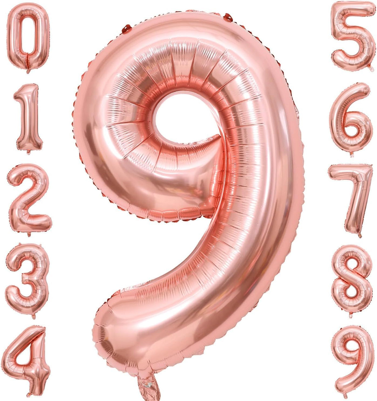 PartyToko Rose Gold 9 Number Balloons,18 Inch Big 9 Balloon Numbers Rose Gold 9 Foil Mylar Balloons for Birthday Party Anniversa