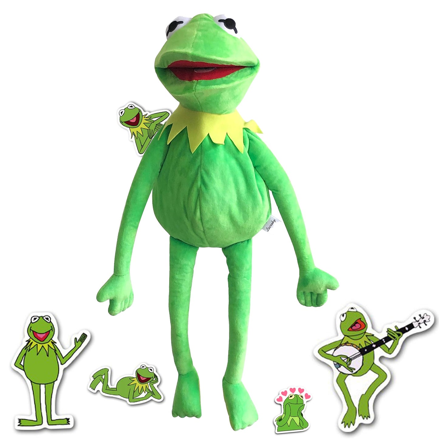 Kermit Frog Hand Puppet With 50 Pcs Kermit The Frog Puppet Stickers, Hand Kermit Puppet Soft Stuffed Plush Toy For Boys & Girls - 24 Inches