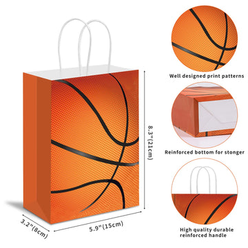 16 Pcs Basketball Gift Bags, Basketball Goodie Bags For Basketball Birthday Party Supplies, Basketball Bag For Kids Basketball,