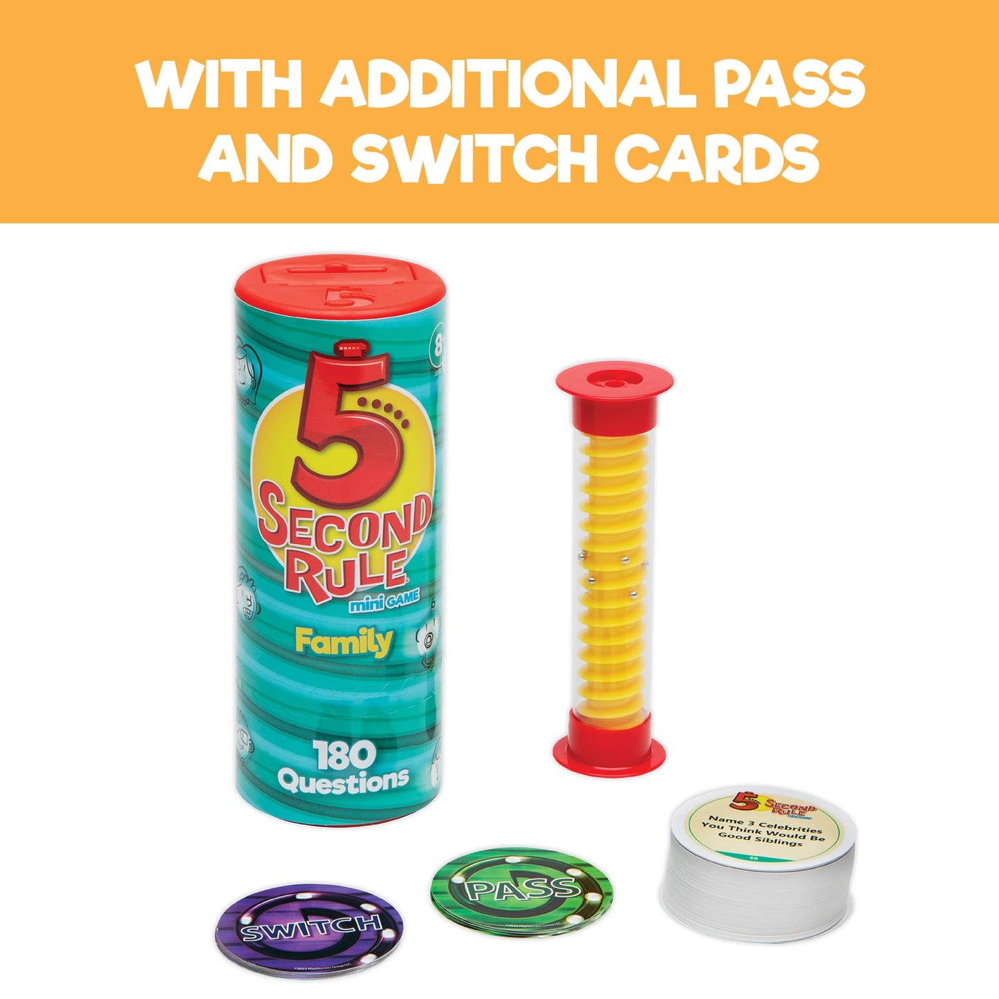 5 Second Rule Game Family Edition - Mini Tube Card Game for Kids & Adults, Multi-Color, Ages 8+