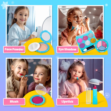 ULOVEME Kids Real Makeup Kit for Little Girls - Real, Non Toxic, Washable Make Up Toy - Toys Gift for 3 4 5 6 7 8 9 10 12 Years