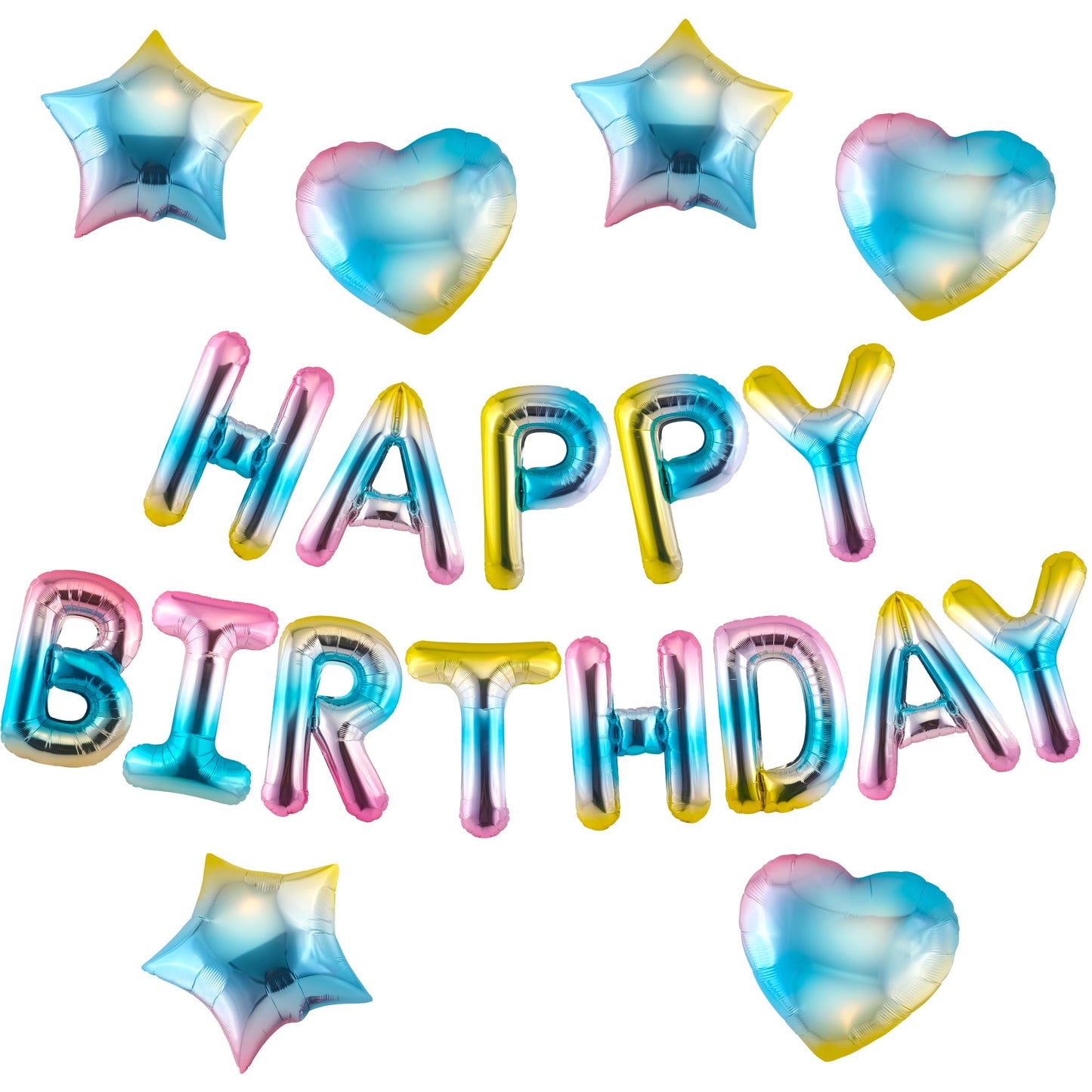 Canrevel Happy Birthday Banner 13Pcs 16 Inch Mylar Foil Letters With 6Pcs Star & Heart Balloons Birthday Party Decorations For K