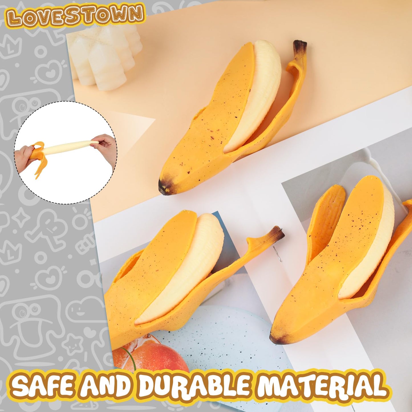Lovestown 2Pcs Banana Stress Toys, Scented Simulation Bananas Fruit Squeeze Toys For Anxiety Relief Birthday Gift Novelty Toys