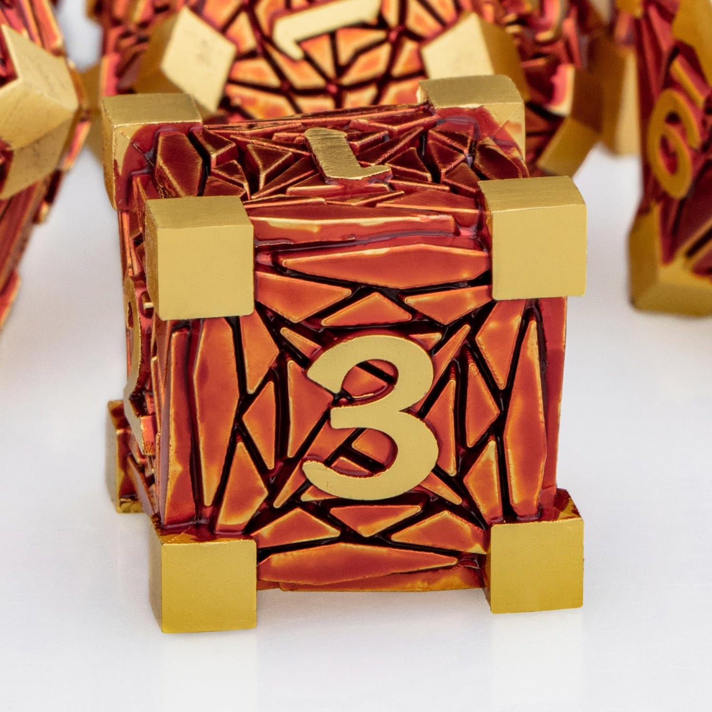 ORIFANTOU Metal DND Dice Set Dungeons and Dragons Dice with Box, Golden Red Debris D&D Dice RPG D and D Dice Role Playing Game P