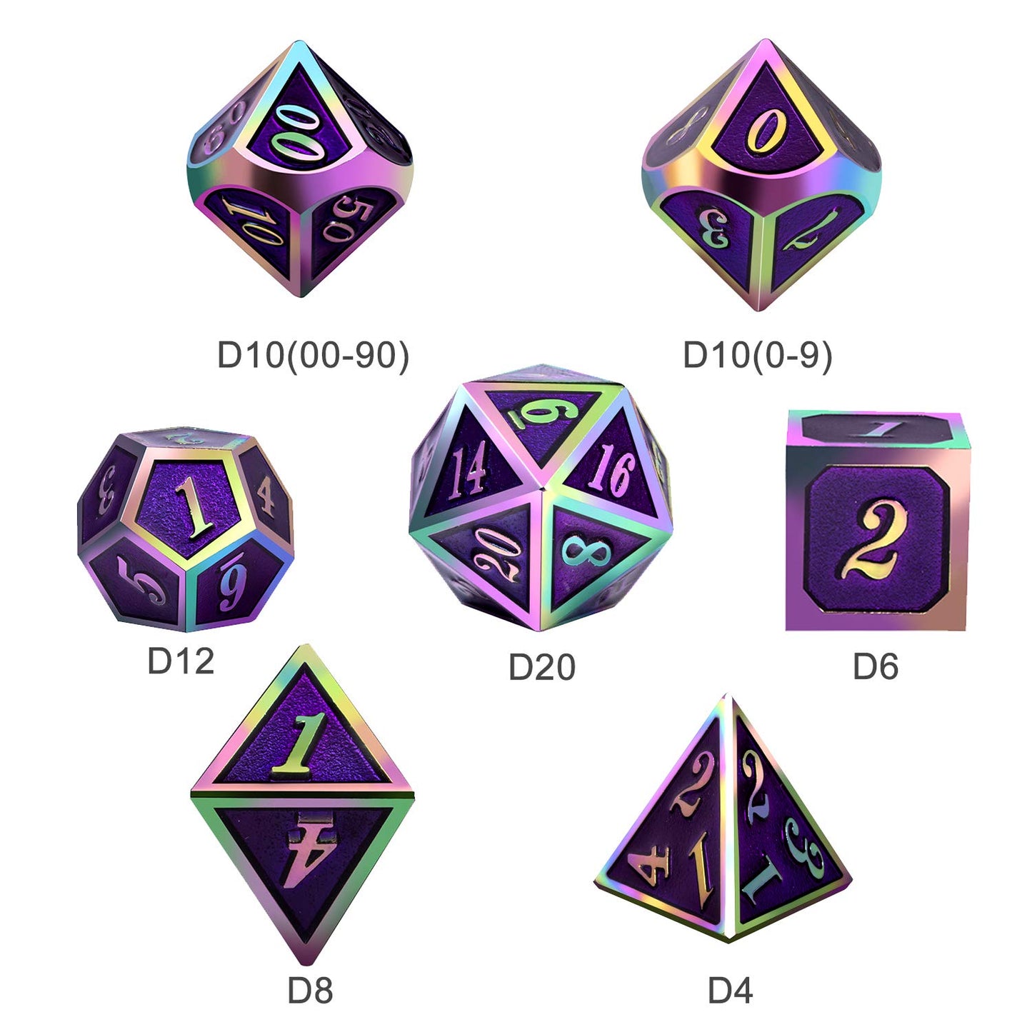 Purple Metal Dice Set D&D, DNDND 7 Die Enamel Polyhedral DND Dice Set with Metal Tin for Dungeons and Dragons and Role Playing G