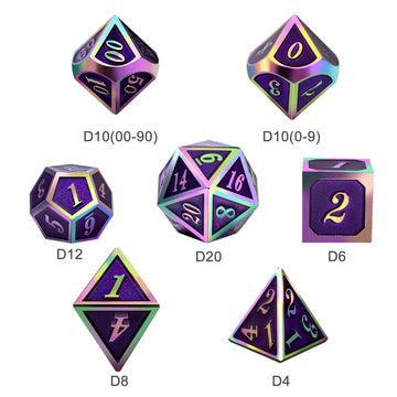 Purple Metal Dice Set D&D, DNDND 7 Die Enamel Polyhedral DND Dice Set with Metal Tin for Dungeons and Dragons and Role Playing G