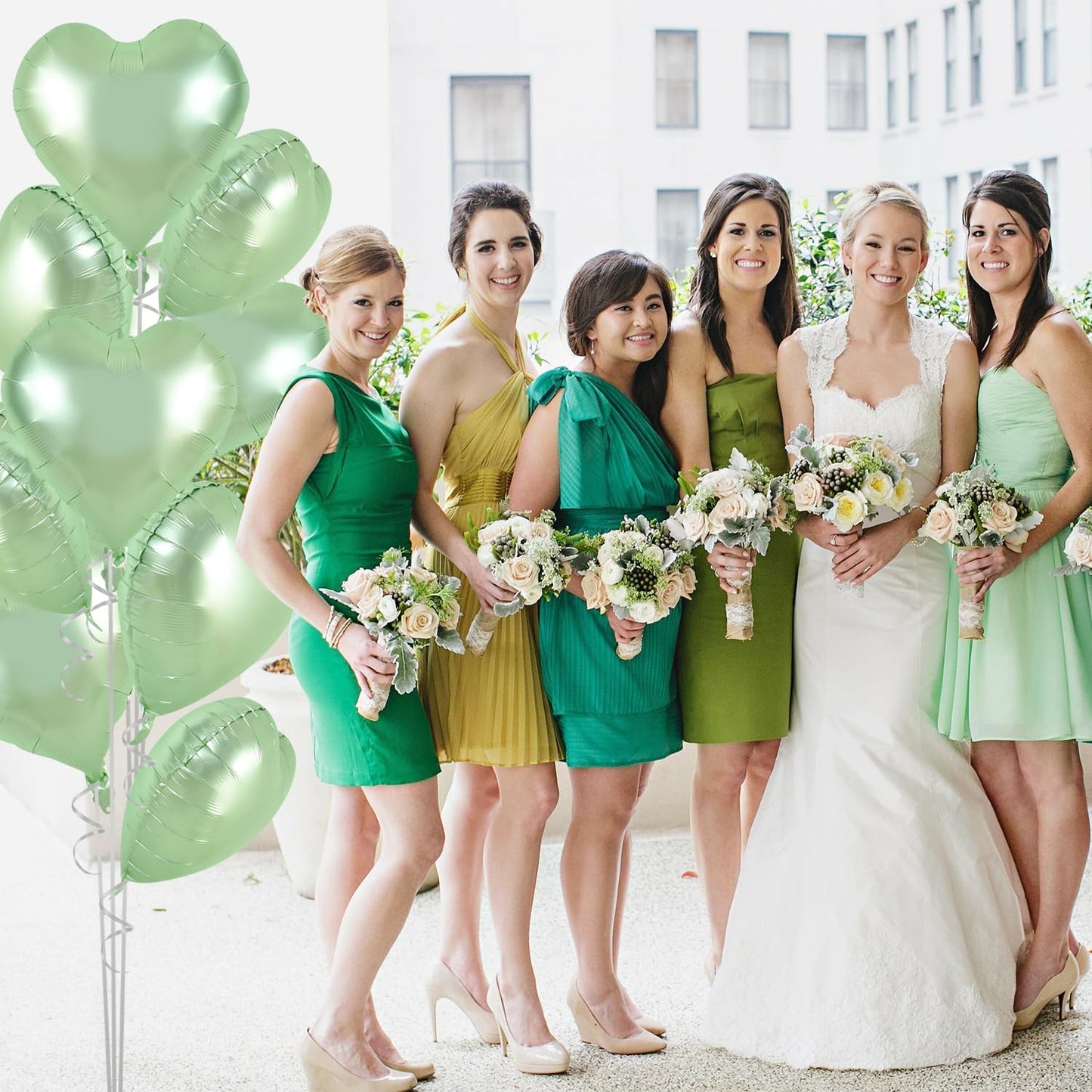 TONIFUL 30Pcs 18 Inch Olive Green Heart Balloons Sage Green Heart Shape Foil Mylar Balloons Decoration for Birthday Valentines