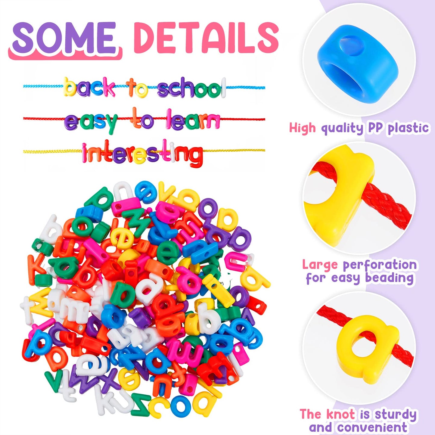 Wesiti 408 Pcs Lacing Letters Alphabet Learning Toys Toddler ABC Alphabet Beads Lacing Toy Fine Motor Skills Toys for Preschool Games Homeschool Supplies Early Spelling (Lowercase Letters)
