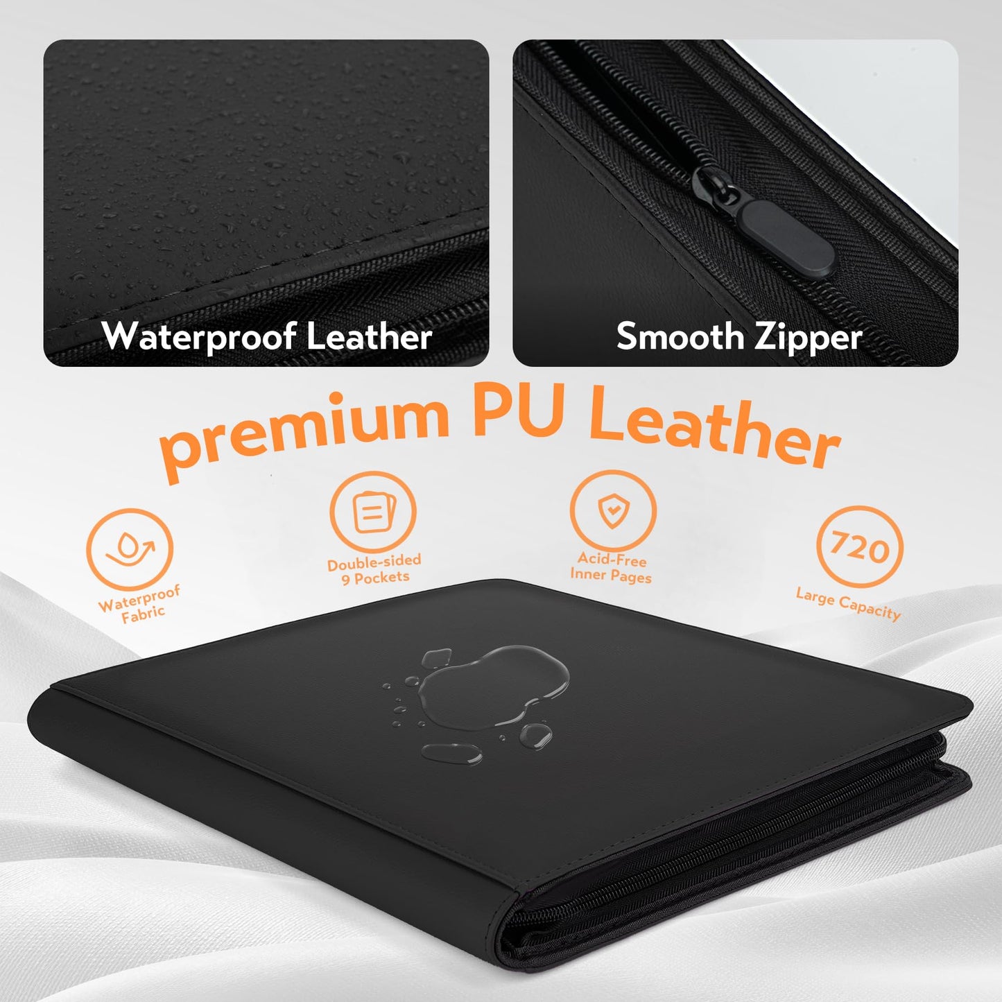 SMYV 12 Pocket Trading Card Binder  enhanced PU Cover Card Binder for 720 Cards  Ringless Side Loading Card Collection Album Folders for MTG  TCG  Game Cards & Sports Cards (Black)