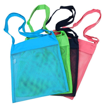 Colorful Mesh Beach Bags 11.4 x 13.7inch Breathable Sea Shell Bags with Adjustable Carrying Straps (4 PC Set) [Blue, Pink, Green