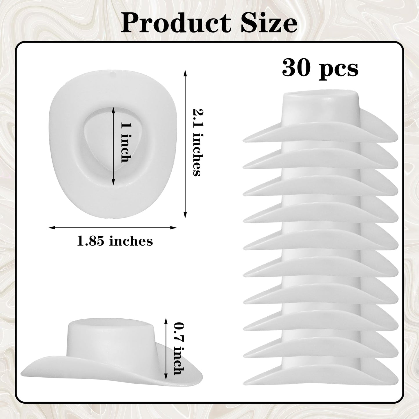Yuronam 30 Pcs Plastic Mini Western Cowboy Cowgirl Hats Miniature Hats for Crafts,Party,Dollhouse Decoration (White)