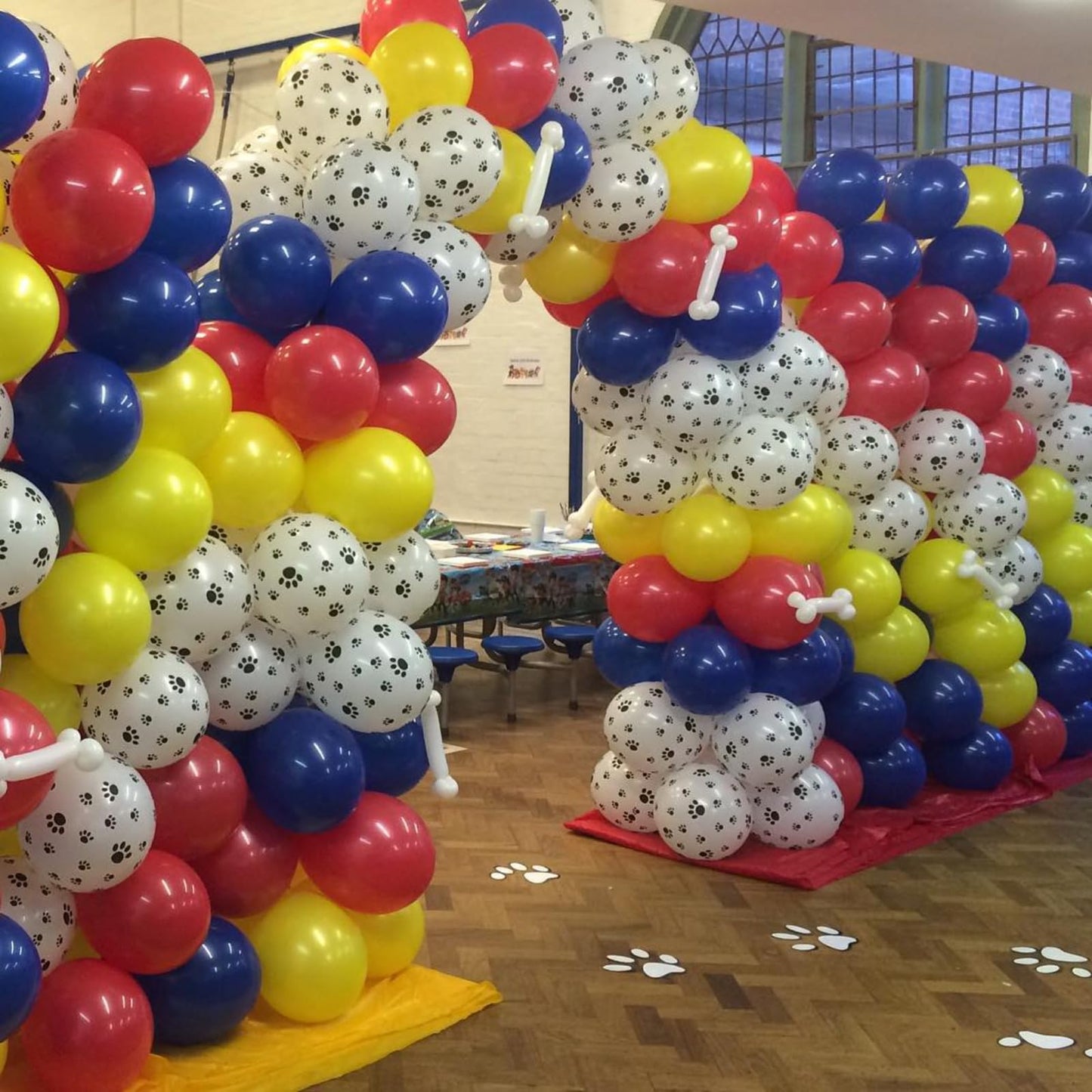 Dog Paw Balloons, 12 Inch Royal Blue Red And Yellow Balloons With White Dog Paw Print Helium Latex Balloons, Carnival Circus Balloons For Dog Paw Themed Boys Girls Birthday Party Decoration Supplies