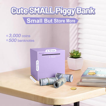 Hicocool Piggy Bank For Adults Must Break To Open, Stainless Steel Money Saving Box (Purple, Palm Size)