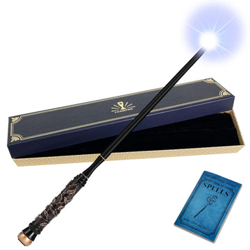 Champwe Light Up Magic Wizard Wand Rechargeable Illuminating Toy For Kids Witch Collection Cosplay Accessories With Spellbook And Gift Box (Foliage)