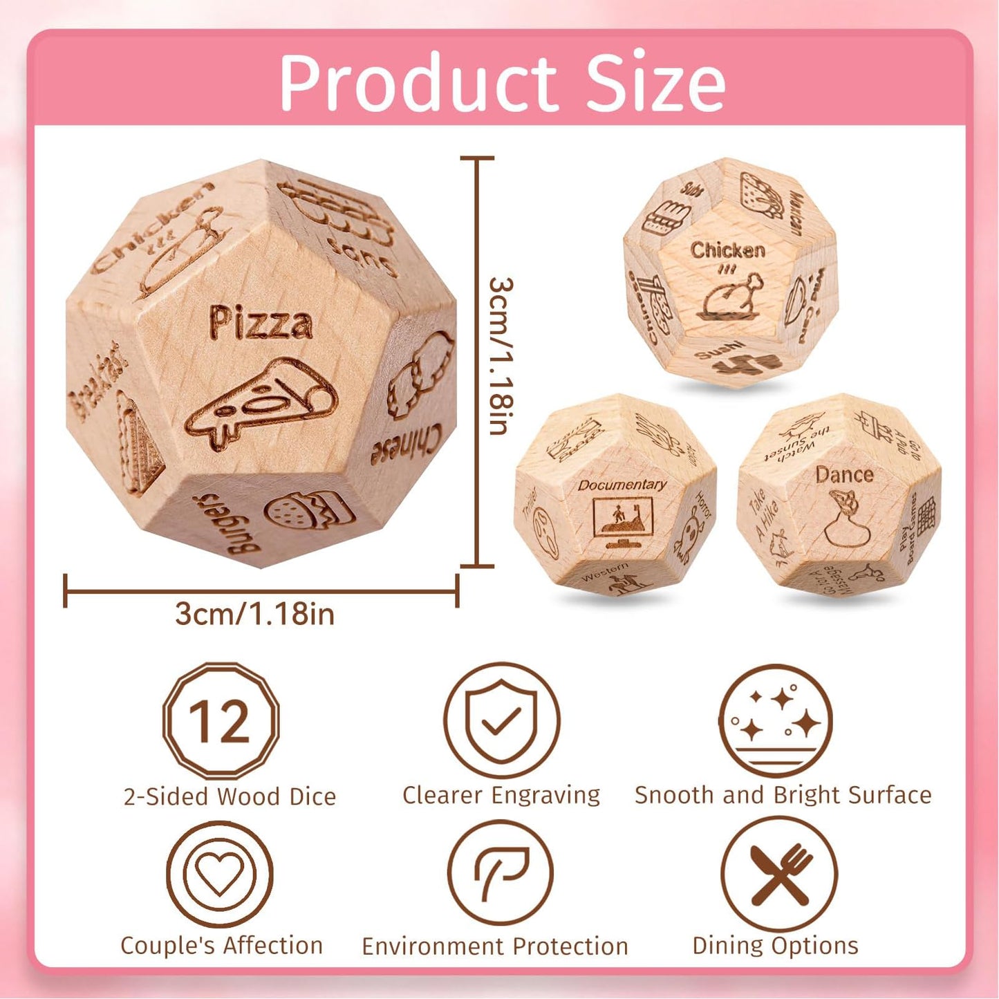 3 Pcs Food Dice Game Gift Set for Couples Her Him, Anniversary Day Food Decision Dice Couple Stocking Stuffers Gifts Girlfriend