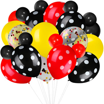 75 Pieces Mouse Color Balloons Confetti Polka Dot Balloons Latex Party Garland For Halloween Baby Shower Wedding Mouse Birthday Party Decorations Supplies (Red-Black-Yellow)