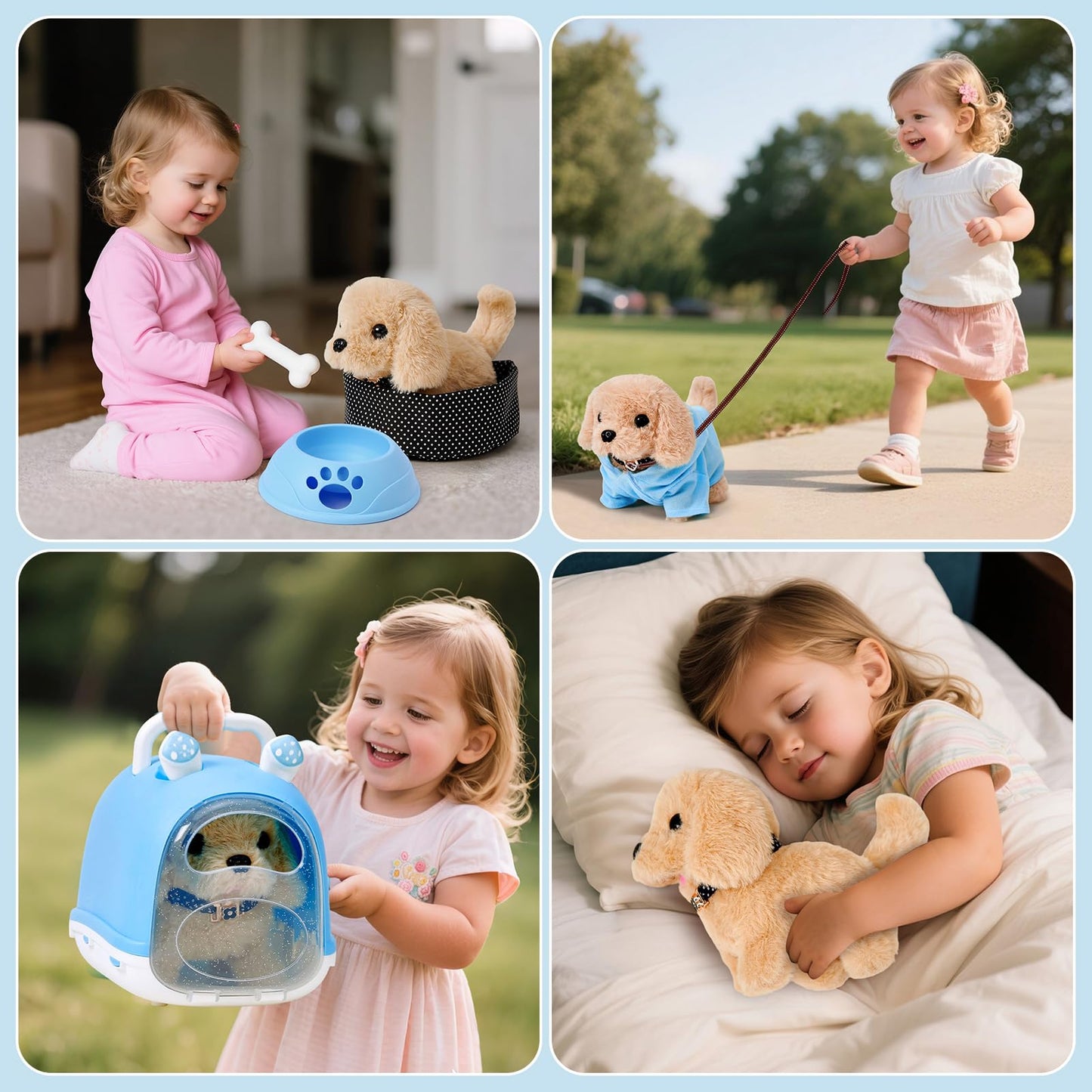 Cleboen 14pcs Robot Dog Toys for Kids Girls Boys 3-6  Realistic Electronic Interactive Plush Toy Dog with Walk & Bark  Pretend Play Puppy Pet Care Playset  3 4 5 6 Year Old Girl Birthday Gift Ideas