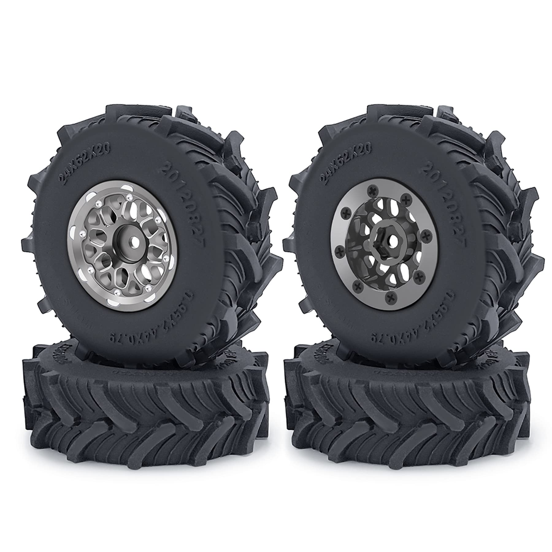 4PCS 1.0 beadlock Wheels SCX24 Wheels and Tires TRX4M Aluminum Wheel Rims and Mud Terrain Tires Kit for 1/18 RC Crawler TRX4M 1/
