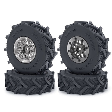 4PCS 1.0 beadlock Wheels SCX24 Wheels and Tires TRX4M Aluminum Wheel Rims and Mud Terrain Tires Kit for 1/18 RC Crawler TRX4M 1/
