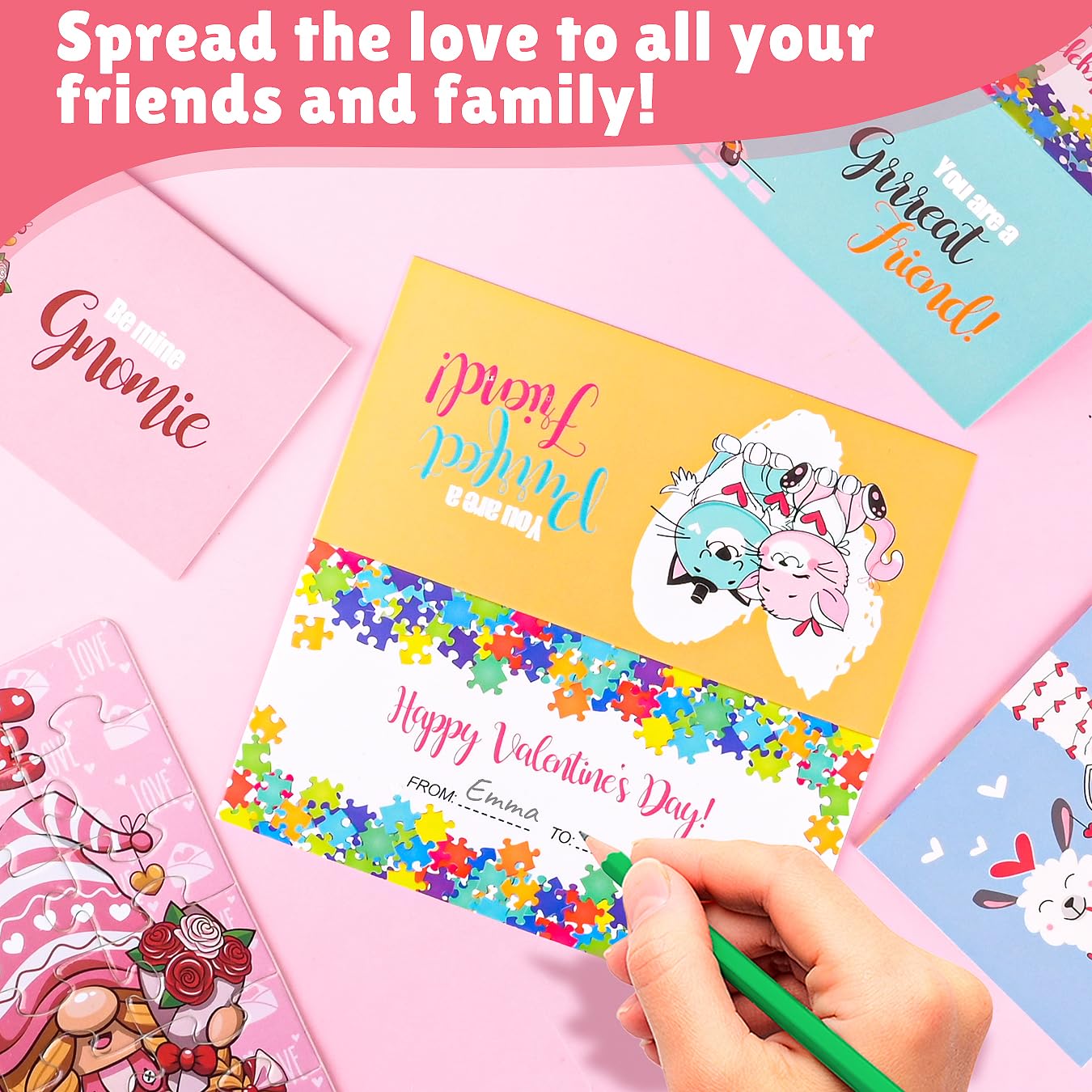 Movinpe Valentines Day Gifts For Kids - 30 Pack Jigsaw Puzzle With Valentines Cards Headers For Kids - Valentine Day Exchange Gi