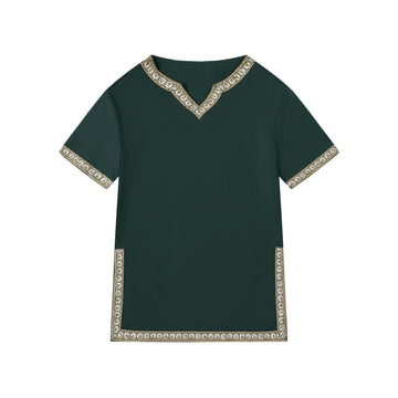 Emitory Boys Medieval Knight Costume Kids Tunic Renaissance V Neck Shirt Viking Vintage Warrior Halloween Tops