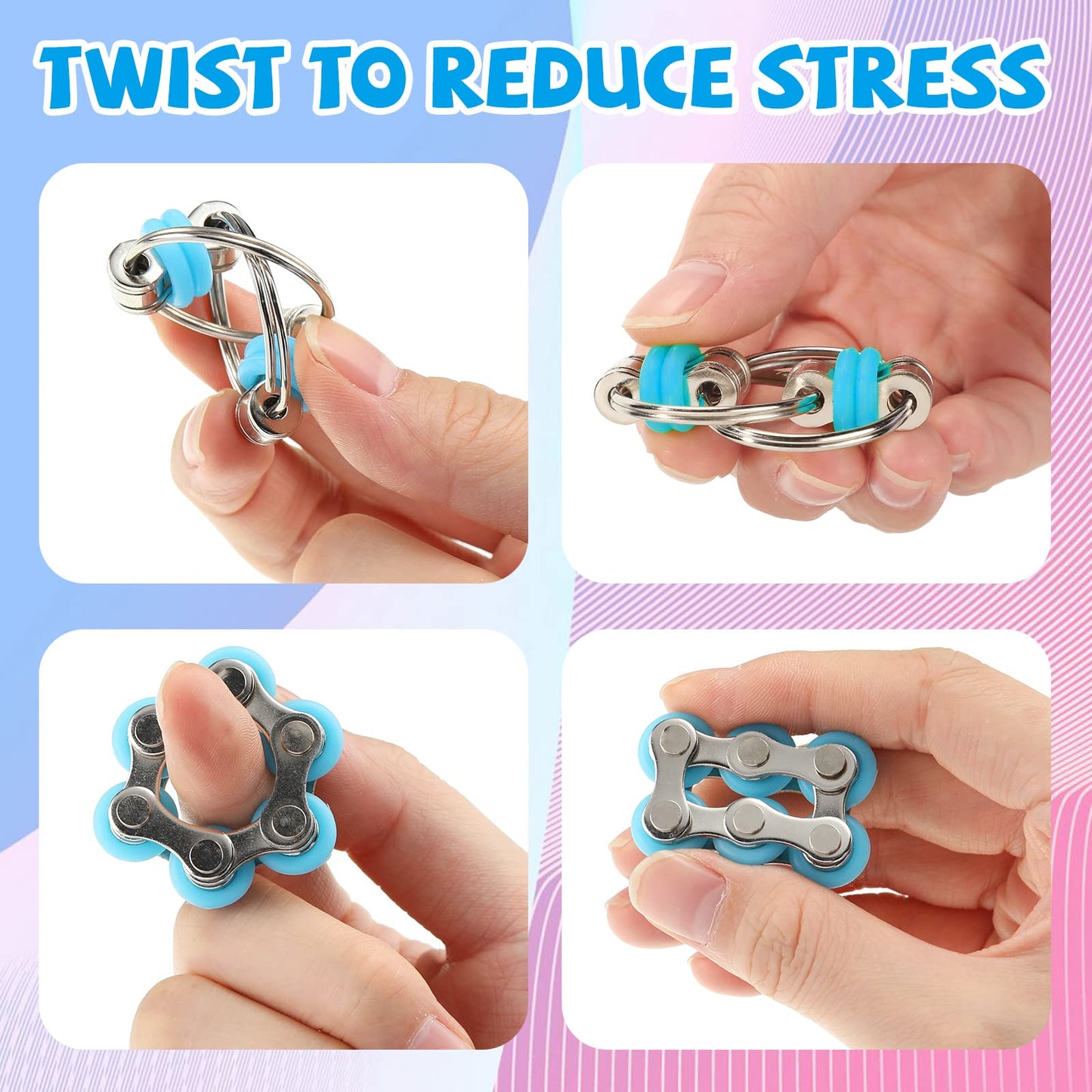 Chengu 16 Pcs Fidget Toys Set Include 8 Six Roller Chain And 8 Key Flippy Chain Stress Reducer Anxiety Relief Bike Toys For Teens Adults Adhd, Add, Autism (Bright)