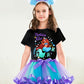 Doctor Unicorn Birthday Girls Mermaid Outfit Set Costume Tutu Skirt Dress, Mermaid Birthday Shirt, Headband & Satin Sash (Black-1, 5-6 Years)