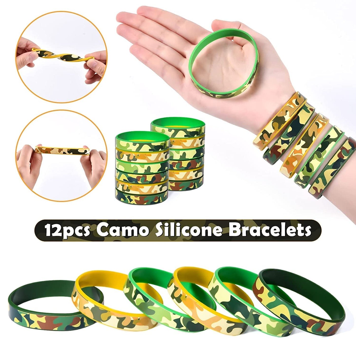 Golray Army Party Favors Camo Wristband Big Parachute Tanks Aircraft Keychain Army Men Soldier Figures Toys for Kids Boys Camouf