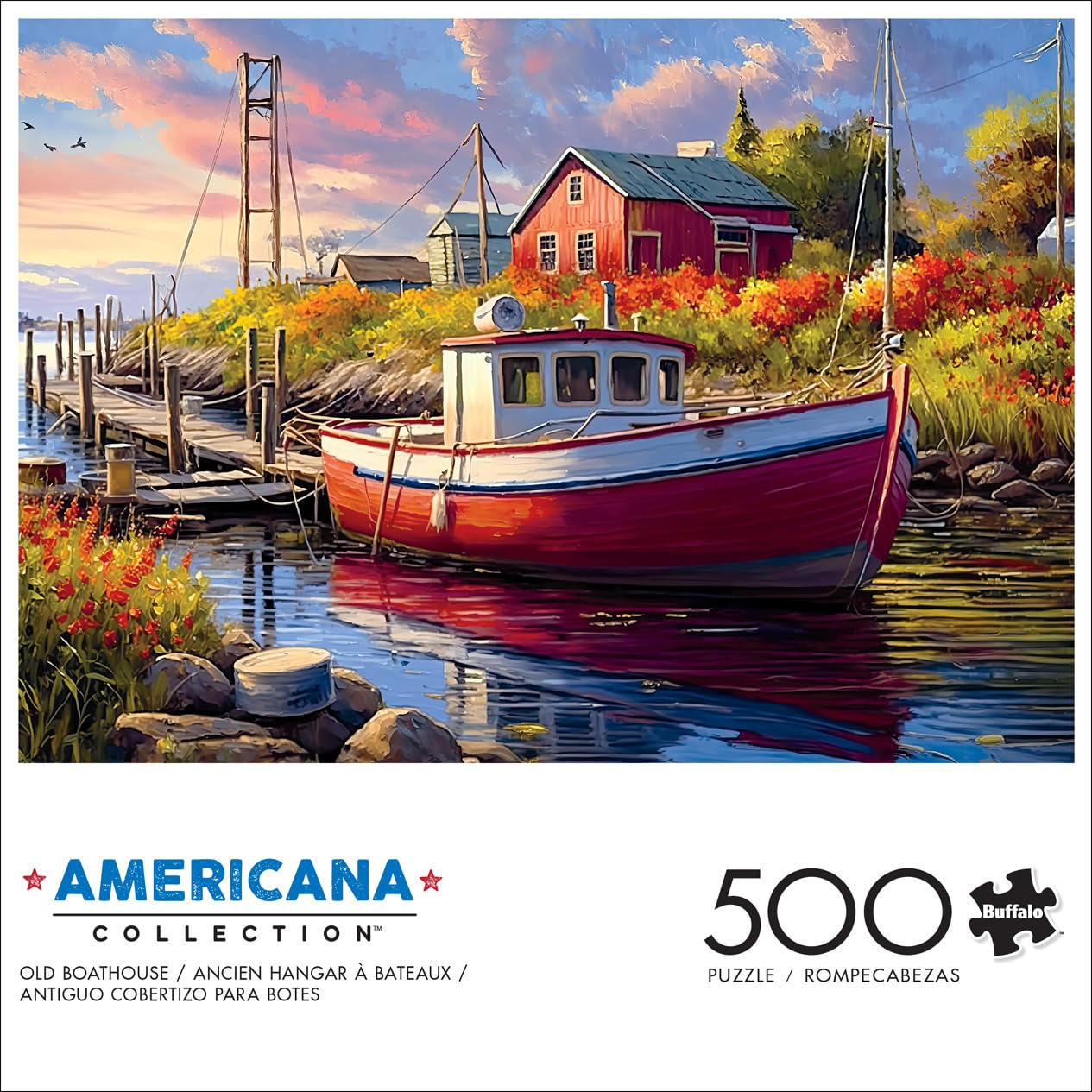 Buffalo Games 500 Piece Jigsaw Puzzle - Old Boathouse - Large Multicolor - Challenging Adult Puzzle - Model 37009