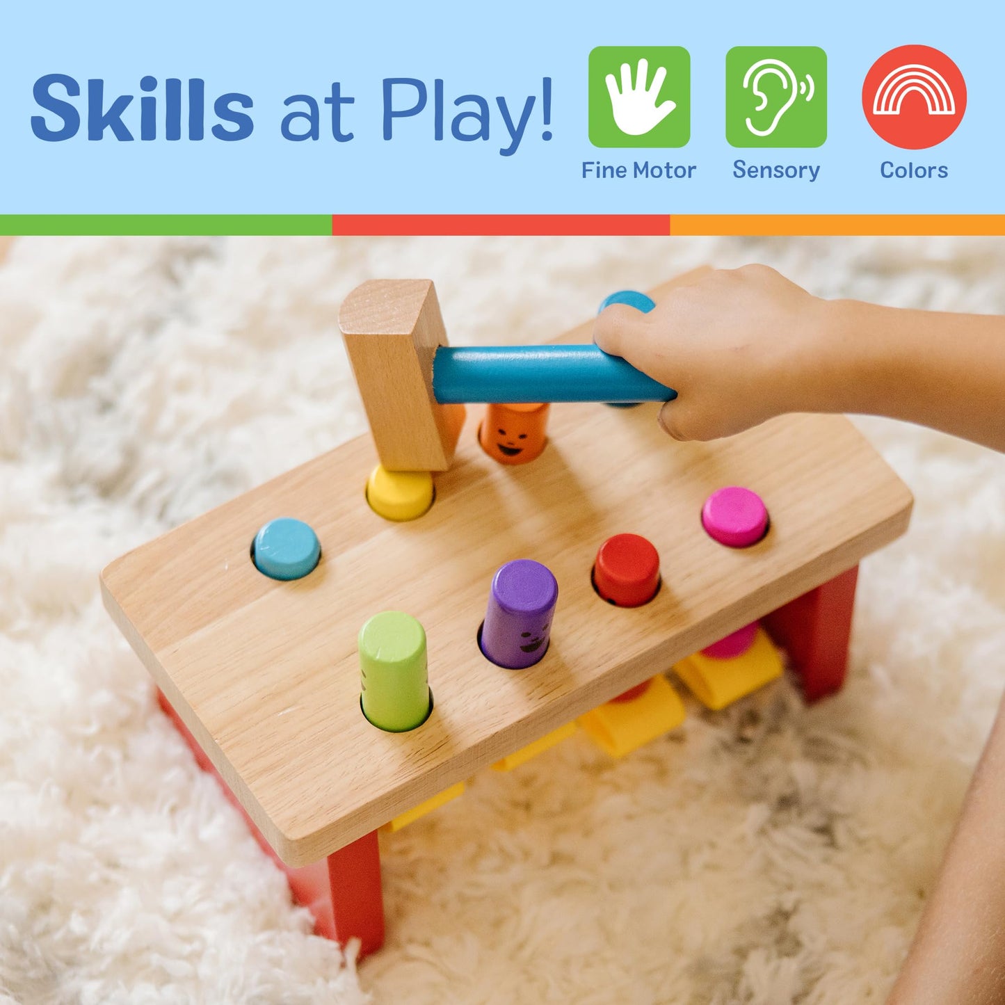 Melissa & Doug Deluxe Pounding Bench Wooden Preschool Learning Toy With Mallet