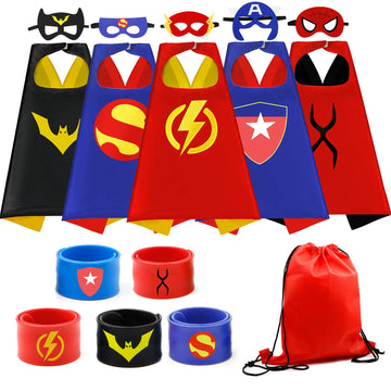 Cotatero Kids Superhero Capes Set Costume With Wristbands Toys For Birthday Party Christmas (5Pcs Kids Superhero Capes)