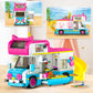 Cubimana 3-In-1 Cat Car Building Set, Girls Camper Van Building Block Sets, Ice Cream Truck City Bus Building Toys With Slide An